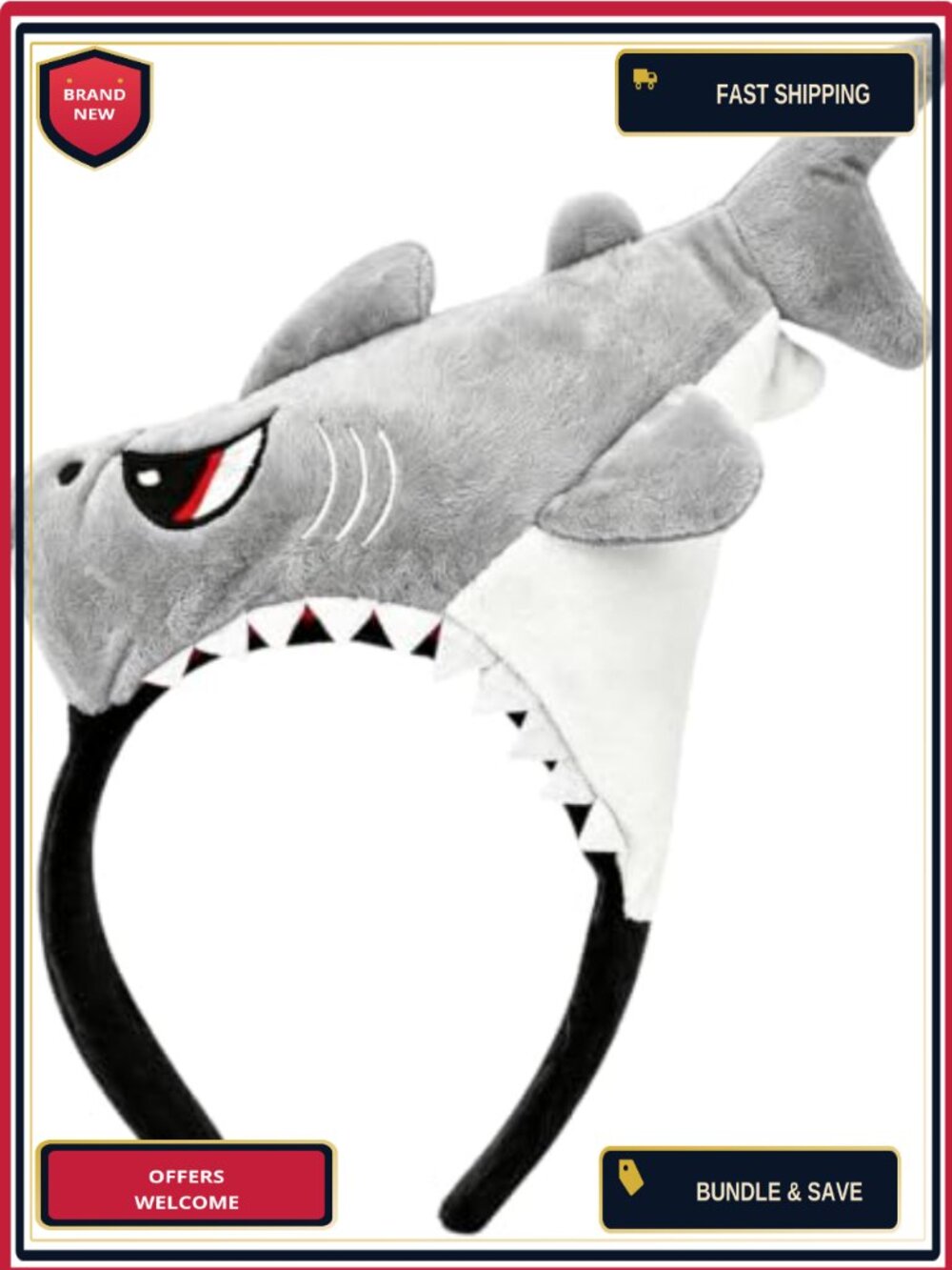 Shark Fleece Headband Costume Hair Accessory One Size Fits Most